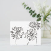 Zwart Wit Daisy Bloem Boeket Tekening Briefkaart (Staand voorkant)