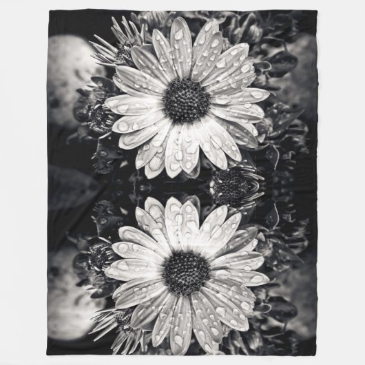 Zwart-wit Daisy Flower Fleece Deken (Voorkant)