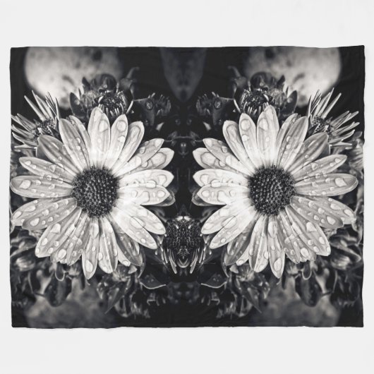 Zwart-wit Daisy Flower Fleece Deken (Voorkant (Horizontaal))