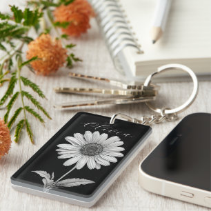Zwart-wit Daisy Flower  Sleutelhanger