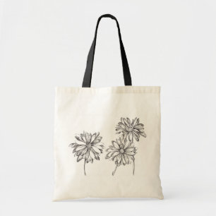 Zwart-wit Daisy Flowers Ink Tekening Tote Bag