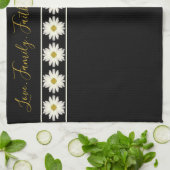 Zwart wit Daisy ontworpen Theedoek (Gevouwen)