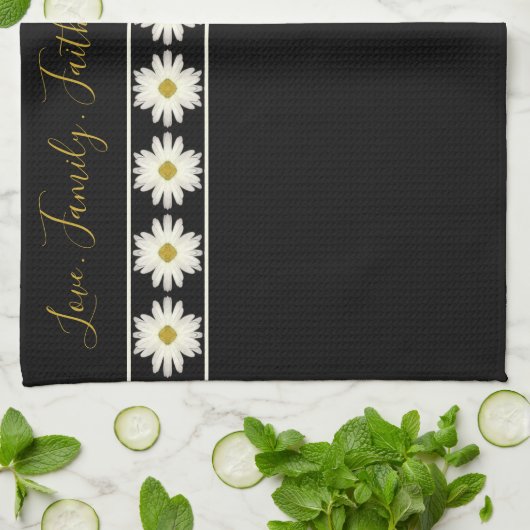 Zwart wit Daisy ontworpen Theedoek (Gevouwen)