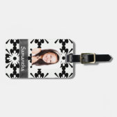 Zwart-wit daisy patroon bagagelabel (Voorkant horizontaal)