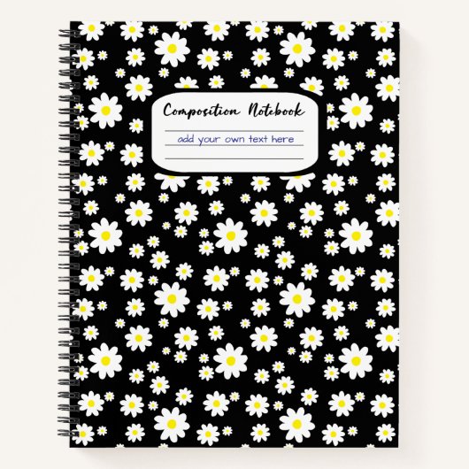 Zwart-wit Daisy Print Compositie Notitieboek (Voorkant)