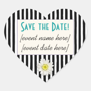 Zwart & Wit Daisy Stripe Save the Date Stickers