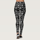 Zwart-wit Dala Horse Folk Art Pattern Leggings (Achterkant)