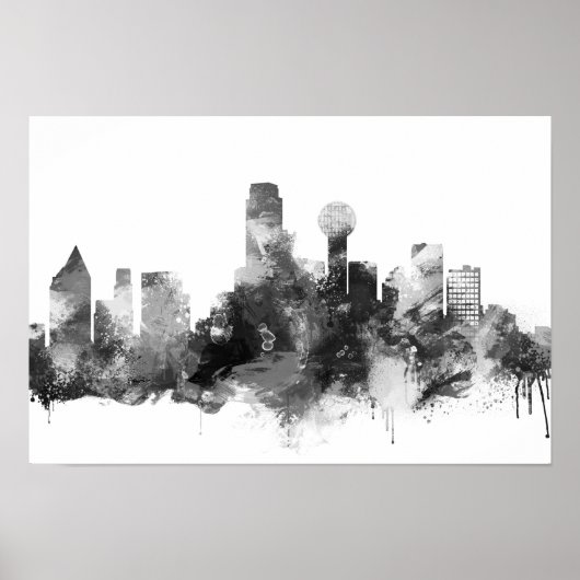 Zwart-wit Dallas Skyline Print (Voorkant)