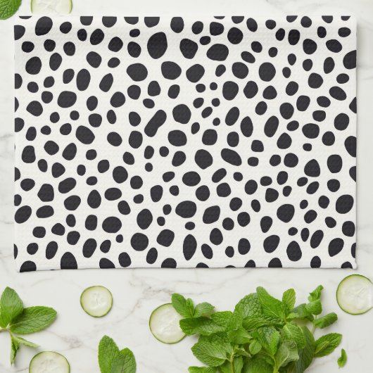 Zwart-wit Dalmatische hond Abstract patroon Theedoek (Gevouwen)