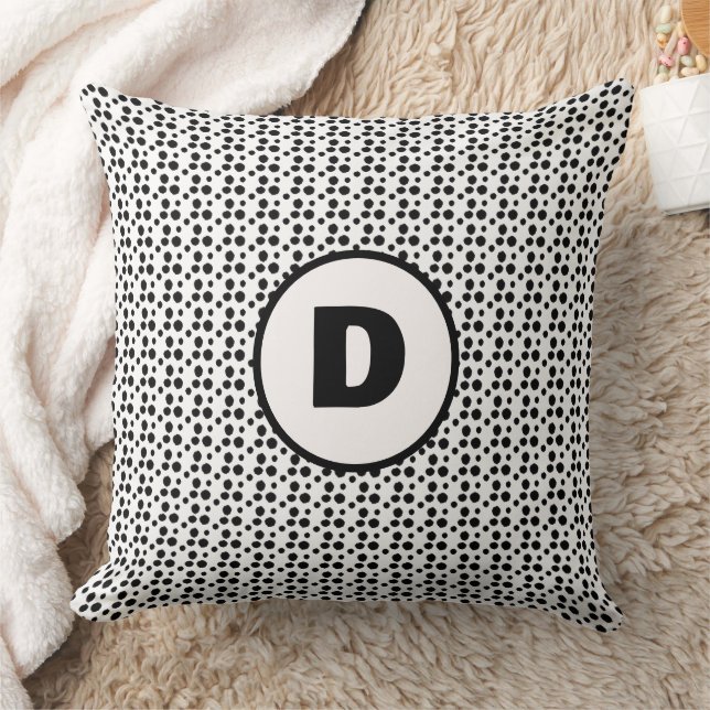 Zwart-wit Dalmatische Leuke stippen Monogram Kussen (Deken)