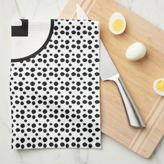 Zwart-wit Dalmatische Leuke stippen Monogram Theedoek (Quarter Fold)