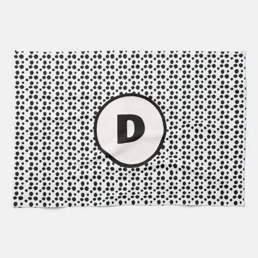 Zwart-wit Dalmatische Leuke stippen Monogram Theedoek (Horizontaal)
