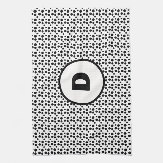 Zwart-wit Dalmatische Leuke stippen Monogram Theedoek (Verticaal)