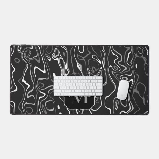 Zwart wit damascus abstract maatwerk monogram bureaumat (Keyboard & Muis)
