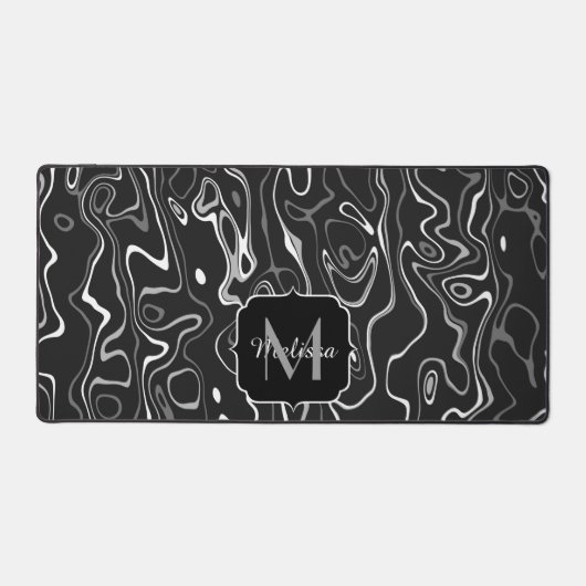 Zwart wit damascus abstract maatwerk monogram bureaumat (Voorkant)