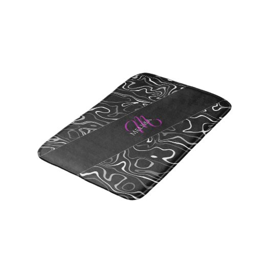 Zwart wit damascus abstract patroon Monogram Badmat (Gekanteld)
