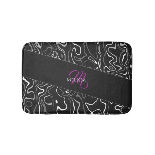 Zwart wit damascus abstract patroon Monogram Badmat (Voorkant)