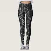 Zwart wit damascus abstract patroon Monogram Leggings (Voorkant)