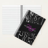 Zwart wit damascus abstract patroon Monogram Notitieboek (Binnen)