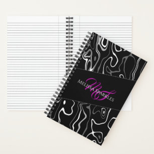 Zwart wit damascus abstract patroon Monogram Notitieboek