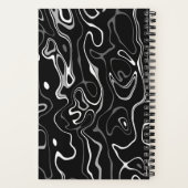 Zwart wit damascus abstract patroon Monogram Notitieboek (Achterkant)