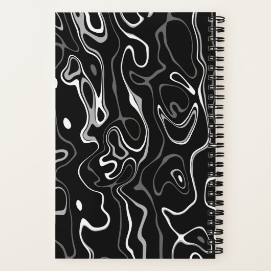 Zwart wit damascus abstract patroon Monogram Notitieboek (Achterkant)