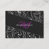 Zwart wit damascus abstract patroon Monogram Visitekaartje (Voorkant)
