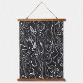 Zwart wit damascus abstract zwemt koel patroon hangend wandkleed (Voorkant)