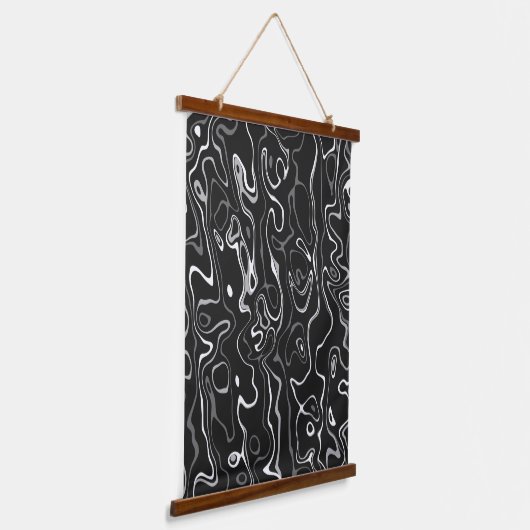 Zwart wit damascus abstract zwemt koel patroon hangend wandkleed (Gebogen)