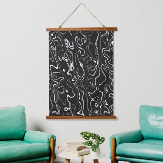 Zwart wit damascus abstract zwemt koel patroon hangend wandkleed (Woonkamer)