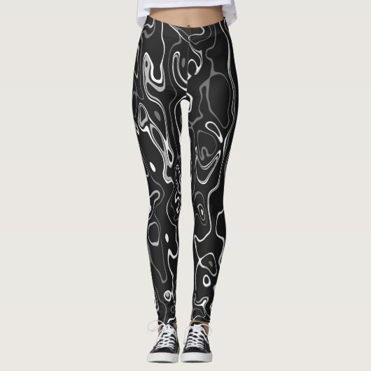 Zwart wit damascus abstract zwemt koel patroon leggings (Voorkant)