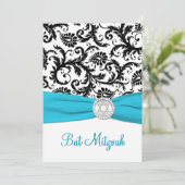 Zwart, wit Damascus met Aqua PRINTED RIBBON Kaart (Staand voorkant)