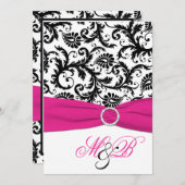 Zwart-wit Damascus met Fuchsia Faux Ribbon Kaart (Voorkant / Achterkant)