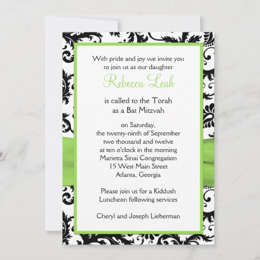 Zwart, wit Damascus met Limoen-DRUKTE RIBBON Kaart (Achterkant)