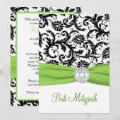 Zwart, wit Damascus met Limoen-DRUKTE RIBBON Kaart (Voorkant / Achterkant)