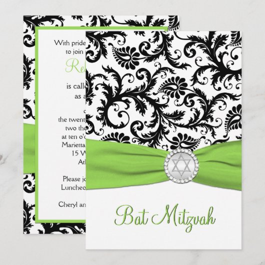 Zwart, wit Damascus met Limoen-DRUKTE RIBBON Kaart (Voorkant / Achterkant)