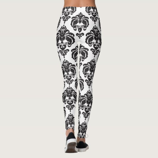 Zwart-wit Damascus - modern elegant patroon Leggings (Achterkant)