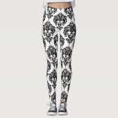 Zwart-wit Damascus - modern elegant patroon Leggings (Voorkant)
