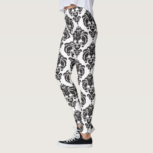 Zwart-wit Damascus - modern elegant patroon Leggings (Links)
