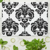 Zwart-wit Damascus - modern elegant patroon Theedoek (Gevouwen)