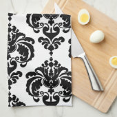 Zwart-wit Damascus - modern elegant patroon Theedoek (Quarter Fold)