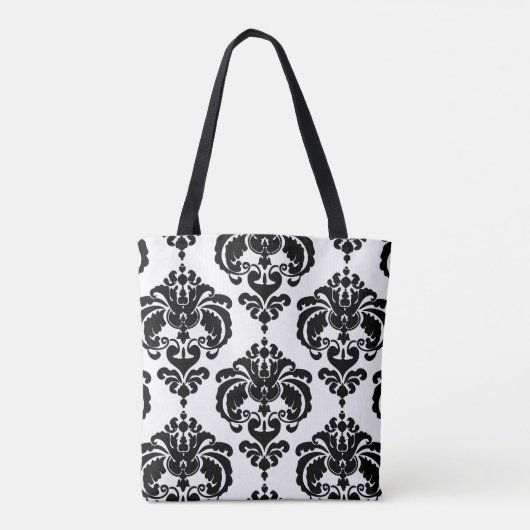 Zwart-wit Damascus - modern elegant patroon Tote Bag (Achterkant)