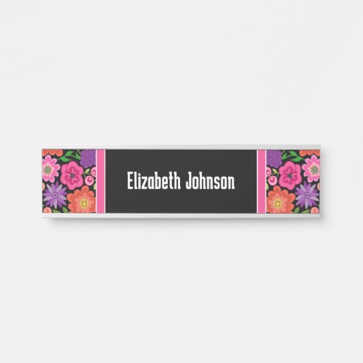 Zwart-wit Damaserpatroon met scriptnaam Deurbordje (Voorkant)