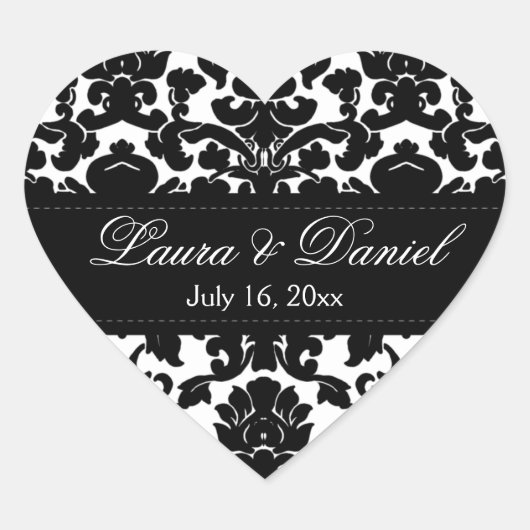 Zwart-wit Damask 1,5" Bruiloft Sticker (Voorkant)