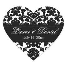 Zwart-wit Damask 1,5" Bruiloft Sticker