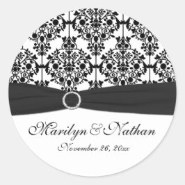 Zwart-wit Damask 1,5" ronde Sticker