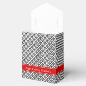  zwart-wit Damask #3 Rode naam Monogram Bedankdoosjes (Geopend)