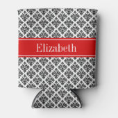  zwart-wit Damask #3 Rode naam Monogram Blikjeskoeler (Voorkant)