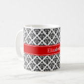  zwart-wit Damask #3 Rode naam Monogram Koffiemok (Voorkant links)