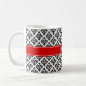  zwart-wit Damask #3 Rode naam Monogram Koffiemok (Links)